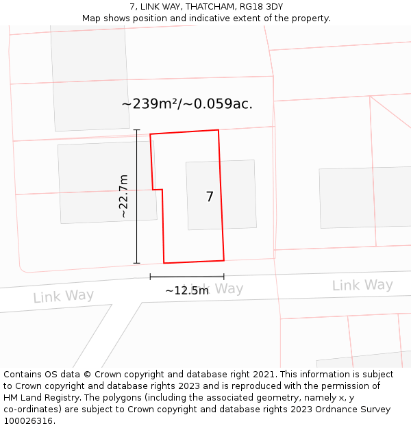7, LINK WAY, THATCHAM, RG18 3DY: Plot and title map