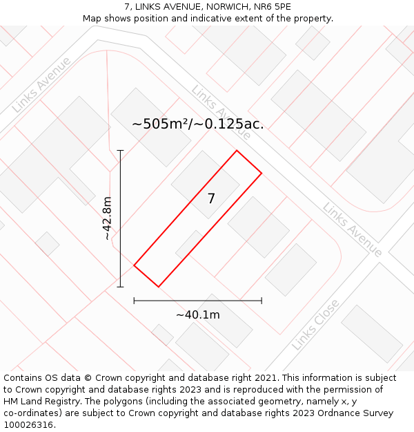 7, LINKS AVENUE, NORWICH, NR6 5PE: Plot and title map