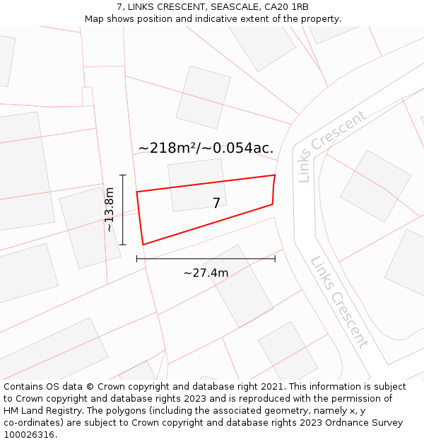 7, LINKS CRESCENT, SEASCALE, CA20 1RB: Plot and title map