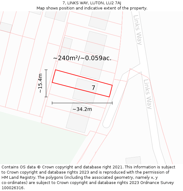 7, LINKS WAY, LUTON, LU2 7AJ: Plot and title map