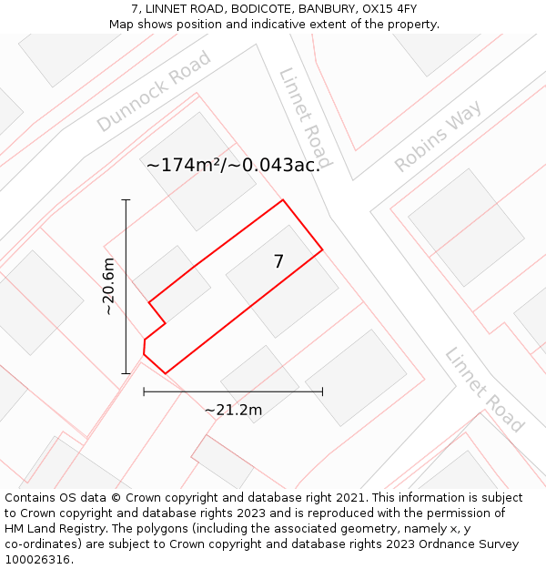 7, LINNET ROAD, BODICOTE, BANBURY, OX15 4FY: Plot and title map