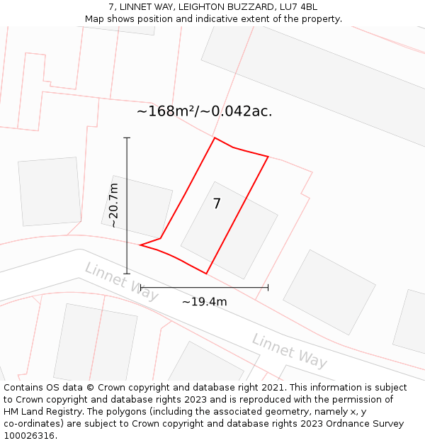 7, LINNET WAY, LEIGHTON BUZZARD, LU7 4BL: Plot and title map