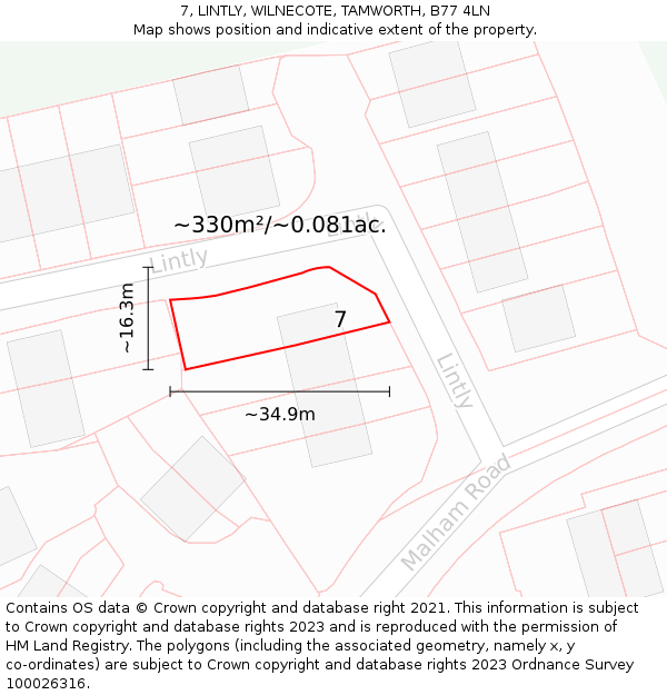 7, LINTLY, WILNECOTE, TAMWORTH, B77 4LN: Plot and title map