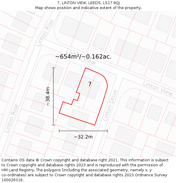 7, LINTON VIEW, LEEDS, LS17 8QJ: Plot and title map