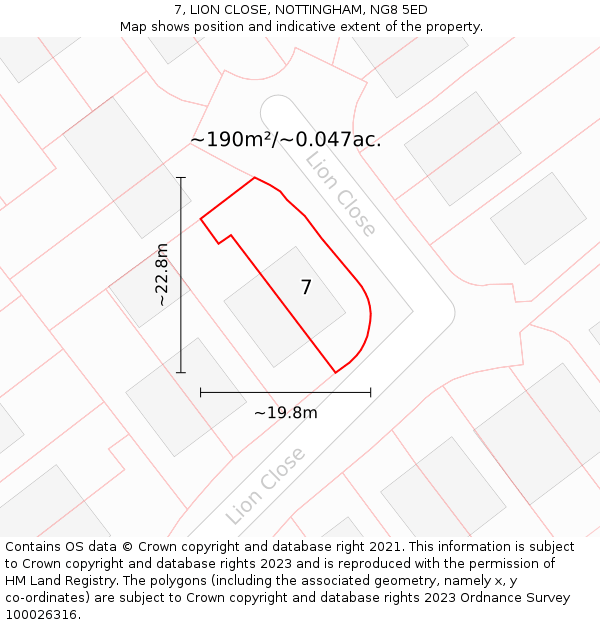 7, LION CLOSE, NOTTINGHAM, NG8 5ED: Plot and title map
