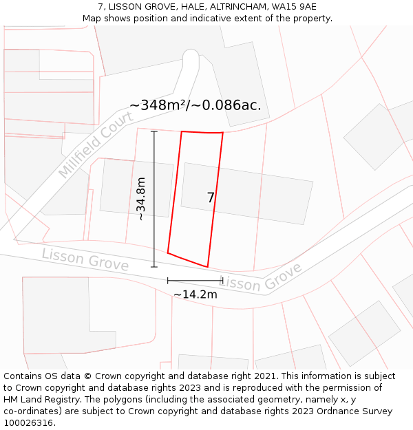 7, LISSON GROVE, HALE, ALTRINCHAM, WA15 9AE: Plot and title map