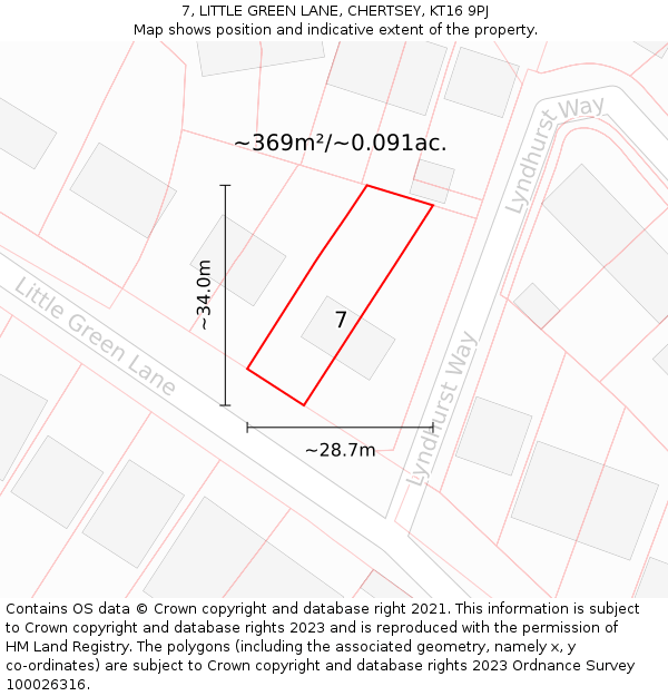 7, LITTLE GREEN LANE, CHERTSEY, KT16 9PJ: Plot and title map