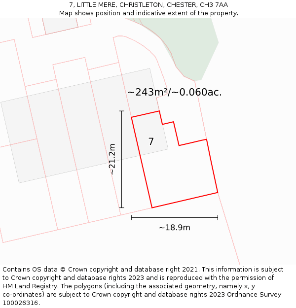 7, LITTLE MERE, CHRISTLETON, CHESTER, CH3 7AA: Plot and title map
