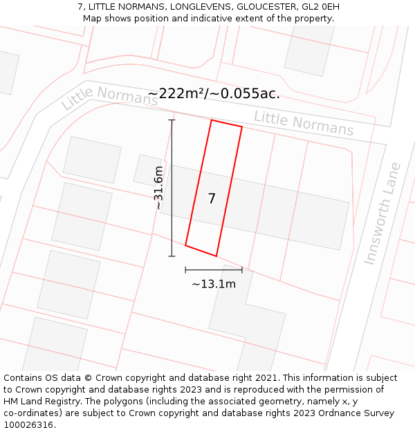 7, LITTLE NORMANS, LONGLEVENS, GLOUCESTER, GL2 0EH: Plot and title map