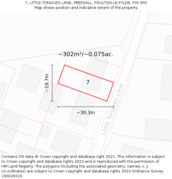 7, LITTLE TONGUES LANE, PREESALL, POULTON-LE-FYLDE, FY6 0PD: Plot and title map
