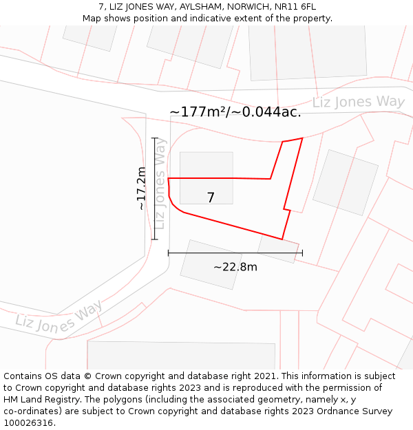 7, LIZ JONES WAY, AYLSHAM, NORWICH, NR11 6FL: Plot and title map