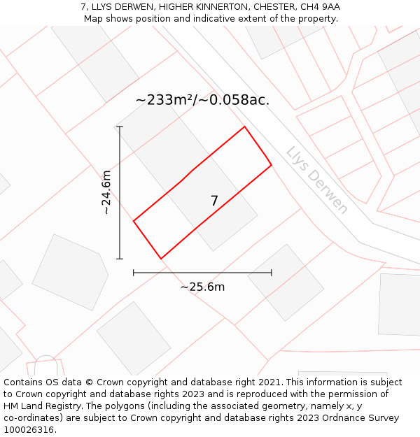 7, LLYS DERWEN, HIGHER KINNERTON, CHESTER, CH4 9AA: Plot and title map