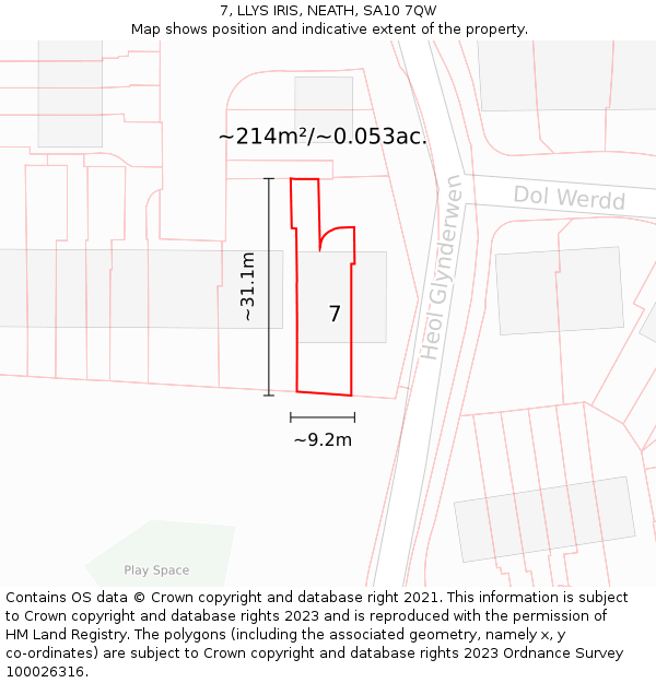 7, LLYS IRIS, NEATH, SA10 7QW: Plot and title map