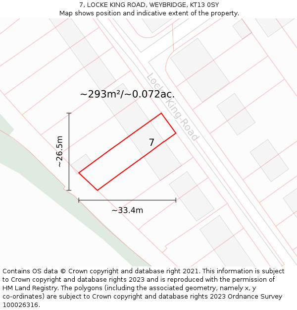 7, LOCKE KING ROAD, WEYBRIDGE, KT13 0SY: Plot and title map