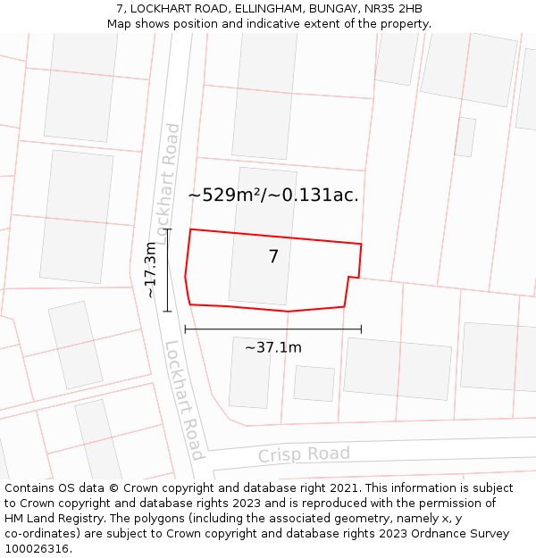 7, LOCKHART ROAD, ELLINGHAM, BUNGAY, NR35 2HB: Plot and title map