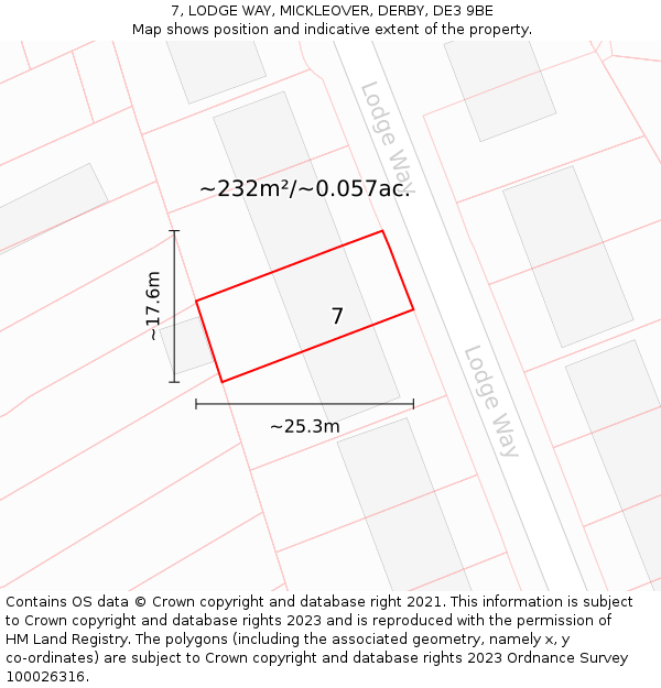 7, LODGE WAY, MICKLEOVER, DERBY, DE3 9BE: Plot and title map