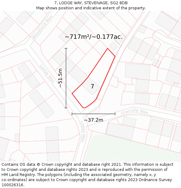 7, LODGE WAY, STEVENAGE, SG2 8DB: Plot and title map