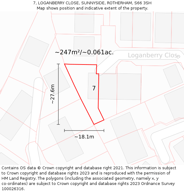7, LOGANBERRY CLOSE, SUNNYSIDE, ROTHERHAM, S66 3SH: Plot and title map