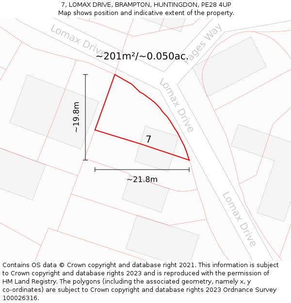 7, LOMAX DRIVE, BRAMPTON, HUNTINGDON, PE28 4UP: Plot and title map