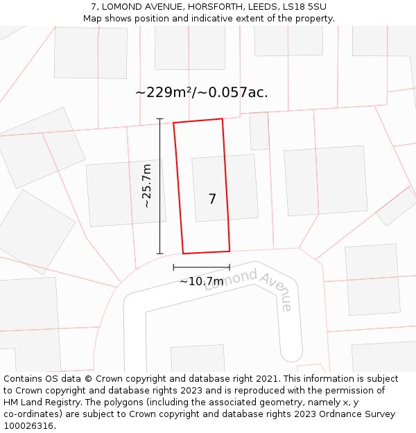 7, LOMOND AVENUE, HORSFORTH, LEEDS, LS18 5SU: Plot and title map