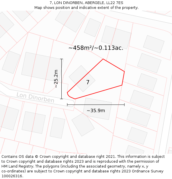 7, LON DINORBEN, ABERGELE, LL22 7ES: Plot and title map