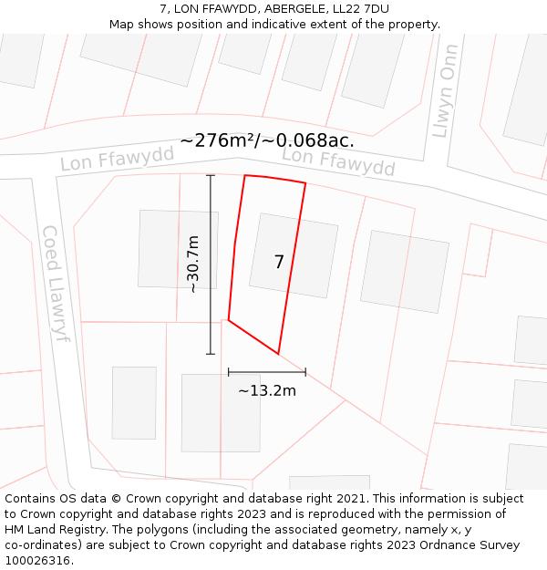 7, LON FFAWYDD, ABERGELE, LL22 7DU: Plot and title map