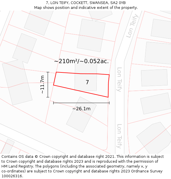 7, LON TEIFY, COCKETT, SWANSEA, SA2 0YB: Plot and title map