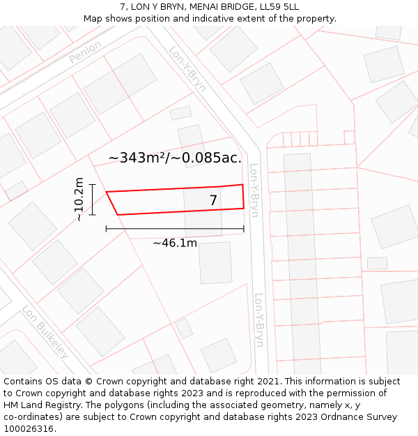 7, LON Y BRYN, MENAI BRIDGE, LL59 5LL: Plot and title map