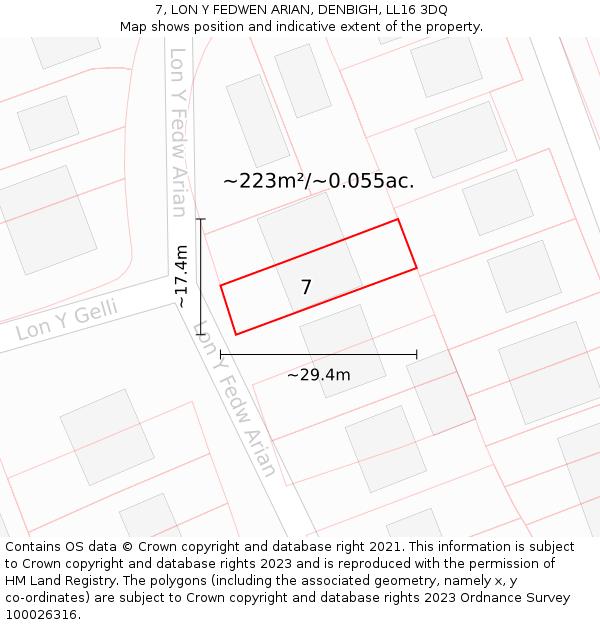 7, LON Y FEDWEN ARIAN, DENBIGH, LL16 3DQ: Plot and title map