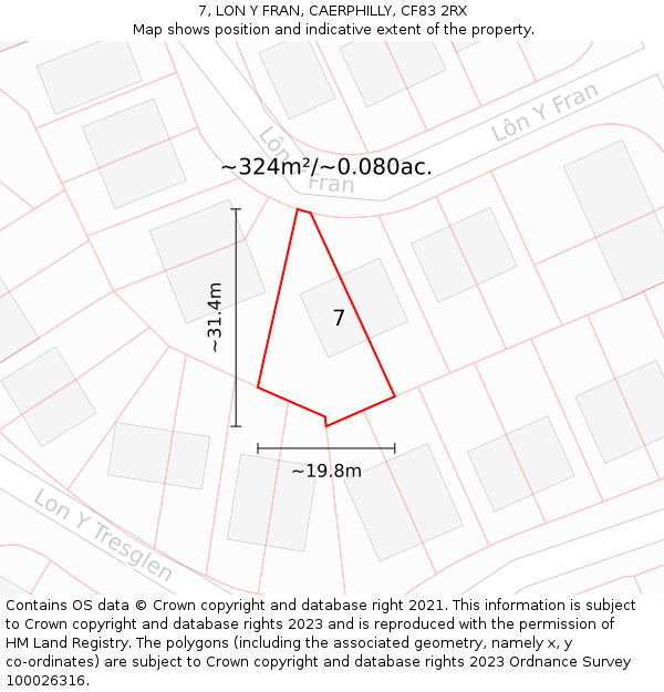 7, LON Y FRAN, CAERPHILLY, CF83 2RX: Plot and title map