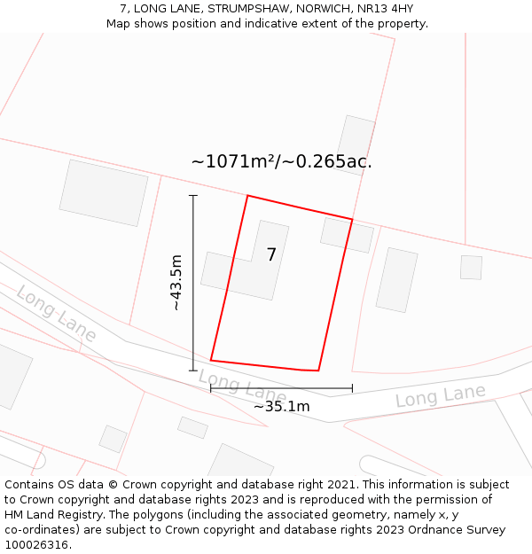 7, LONG LANE, STRUMPSHAW, NORWICH, NR13 4HY: Plot and title map