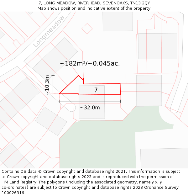 7, LONG MEADOW, RIVERHEAD, SEVENOAKS, TN13 2QY: Plot and title map