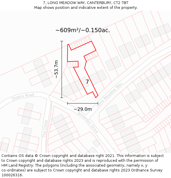 7, LONG MEADOW WAY, CANTERBURY, CT2 7BT: Plot and title map