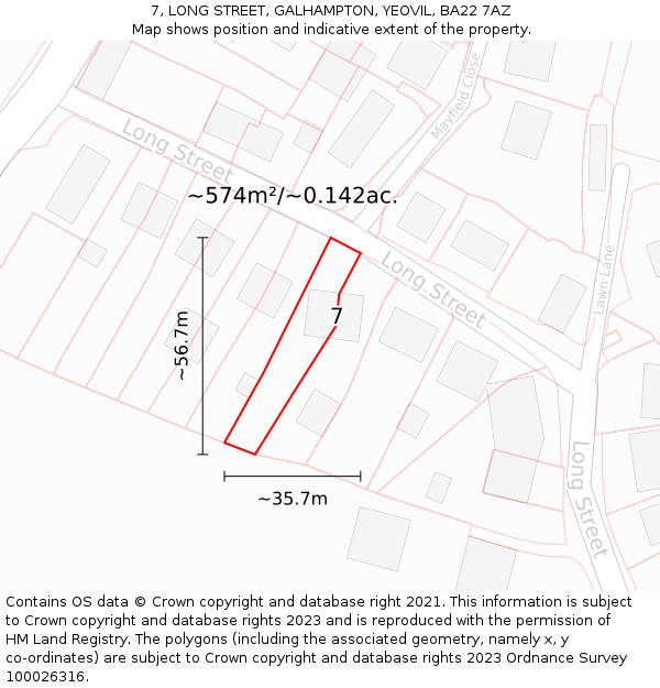 7, LONG STREET, GALHAMPTON, YEOVIL, BA22 7AZ: Plot and title map