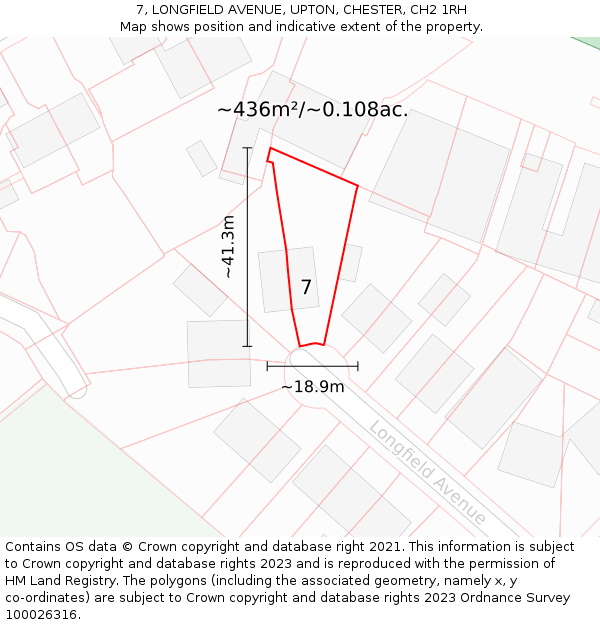 7, LONGFIELD AVENUE, UPTON, CHESTER, CH2 1RH: Plot and title map