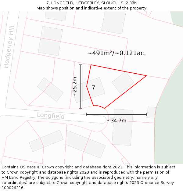 7, LONGFIELD, HEDGERLEY, SLOUGH, SL2 3RN: Plot and title map