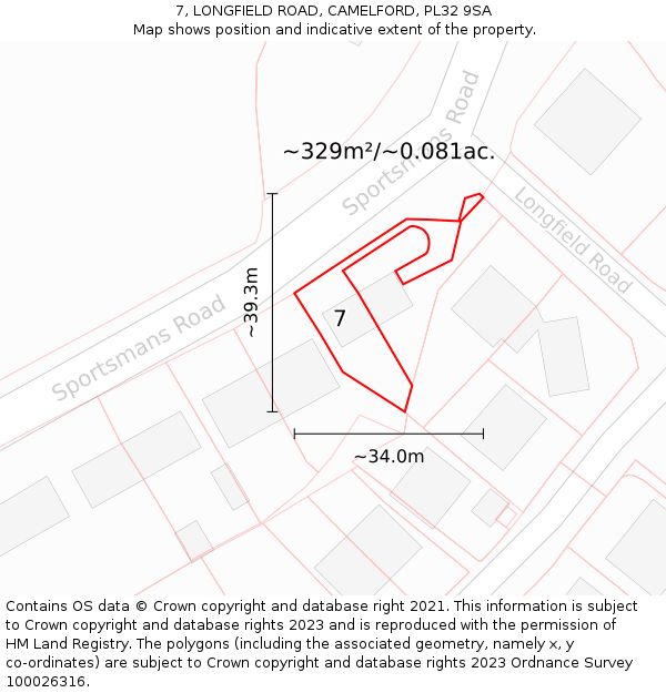 7, LONGFIELD ROAD, CAMELFORD, PL32 9SA: Plot and title map