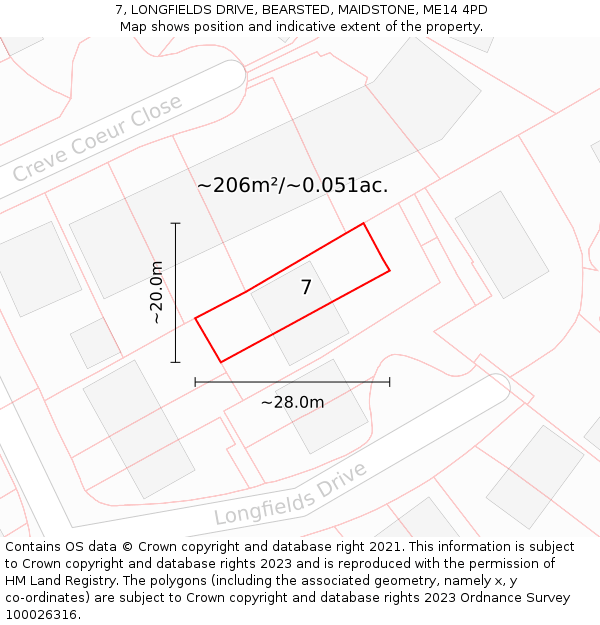 7, LONGFIELDS DRIVE, BEARSTED, MAIDSTONE, ME14 4PD: Plot and title map