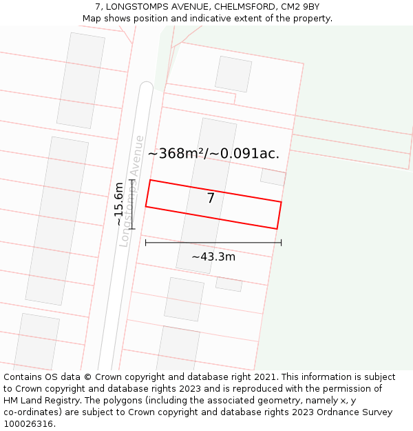 7, LONGSTOMPS AVENUE, CHELMSFORD, CM2 9BY: Plot and title map