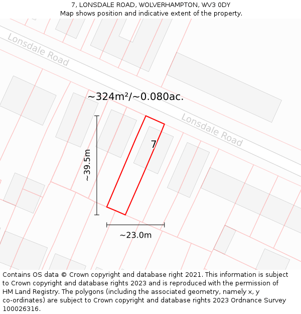 7, LONSDALE ROAD, WOLVERHAMPTON, WV3 0DY: Plot and title map