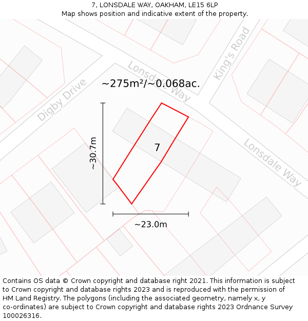 7, LONSDALE WAY, OAKHAM, LE15 6LP: Plot and title map