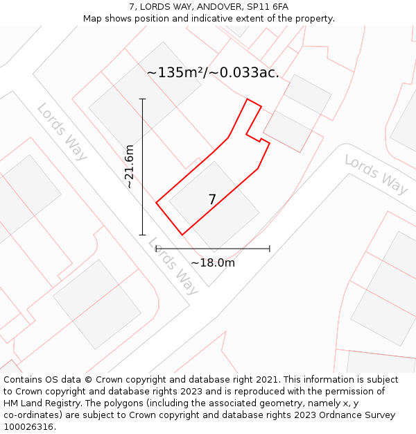 7, LORDS WAY, ANDOVER, SP11 6FA: Plot and title map