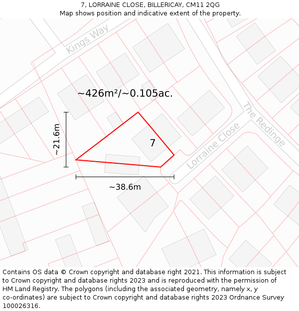 7, LORRAINE CLOSE, BILLERICAY, CM11 2QG: Plot and title map
