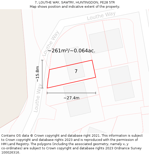 7, LOUTHE WAY, SAWTRY, HUNTINGDON, PE28 5TR: Plot and title map