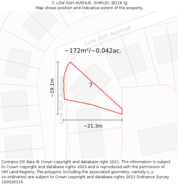 7, LOW ASH AVENUE, SHIPLEY, BD18 1JJ: Plot and title map