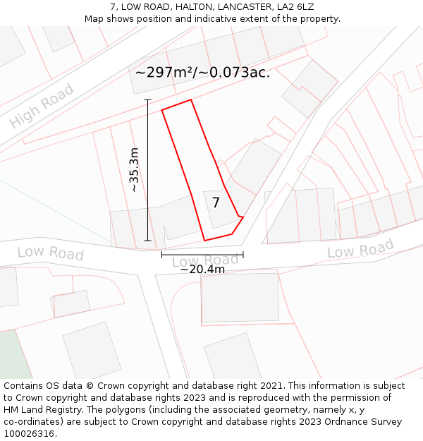 7, LOW ROAD, HALTON, LANCASTER, LA2 6LZ: Plot and title map