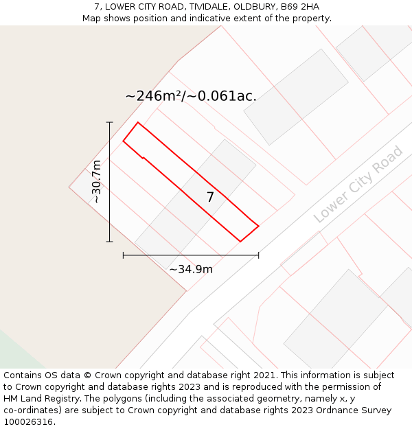 7, LOWER CITY ROAD, TIVIDALE, OLDBURY, B69 2HA: Plot and title map