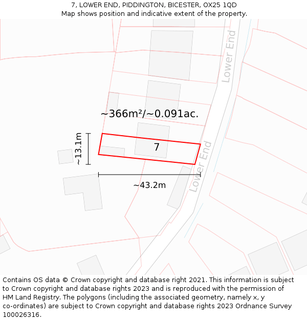 7, LOWER END, PIDDINGTON, BICESTER, OX25 1QD: Plot and title map