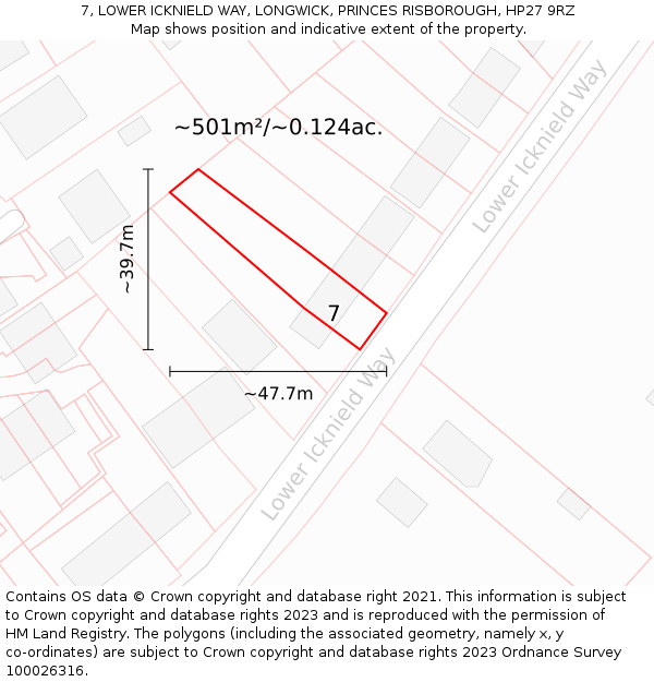 7, LOWER ICKNIELD WAY, LONGWICK, PRINCES RISBOROUGH, HP27 9RZ: Plot and title map