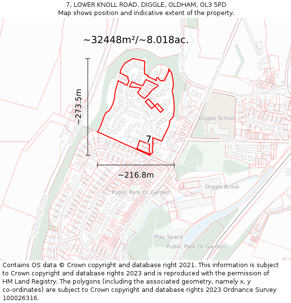 7, LOWER KNOLL ROAD, DIGGLE, OLDHAM, OL3 5PD: Plot and title map